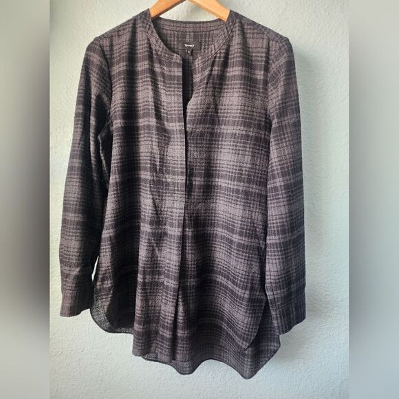 Theory wool popover shirt Orvinio Avalon plaid checkered tunic side pockets - Picture 9 of 15